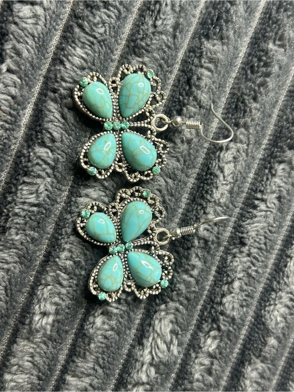 Western Faux Turquoise Butterfly Dangle Earrings